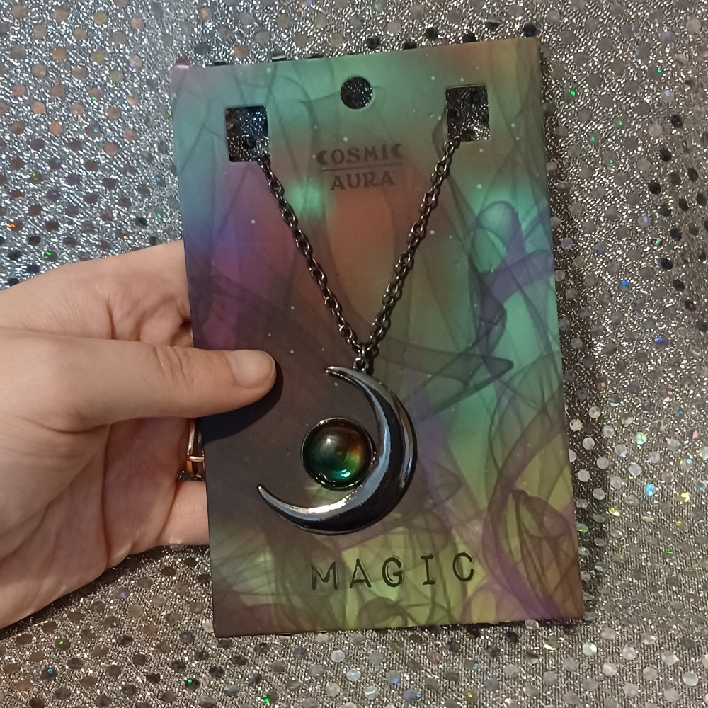 Midnight Opal Glow Nickel Free Cresent Moon Necklace - NWT
